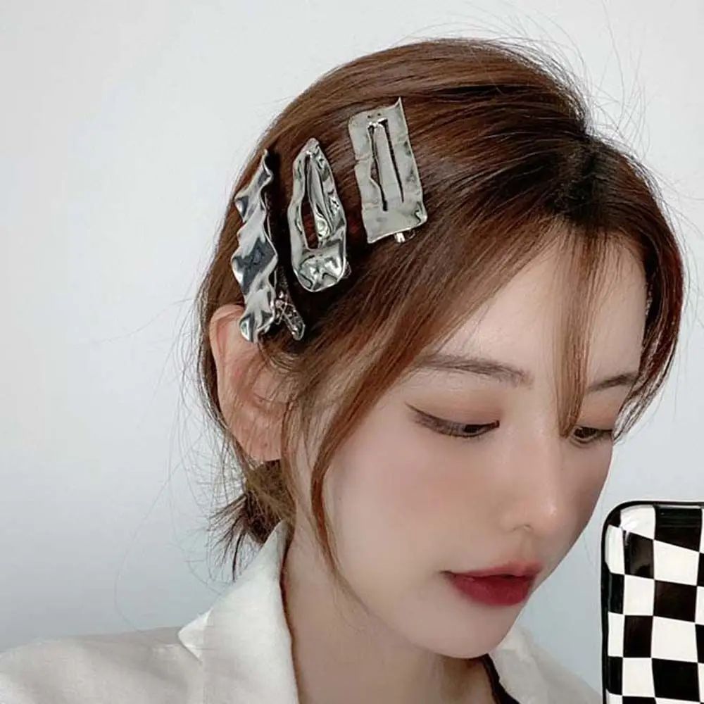 Metal Snap Hair Slides Barrettes Hairpiece Clips For Women Drop Shaped Geometric Rectangle Metal Hair Pins Fashion Jewelry