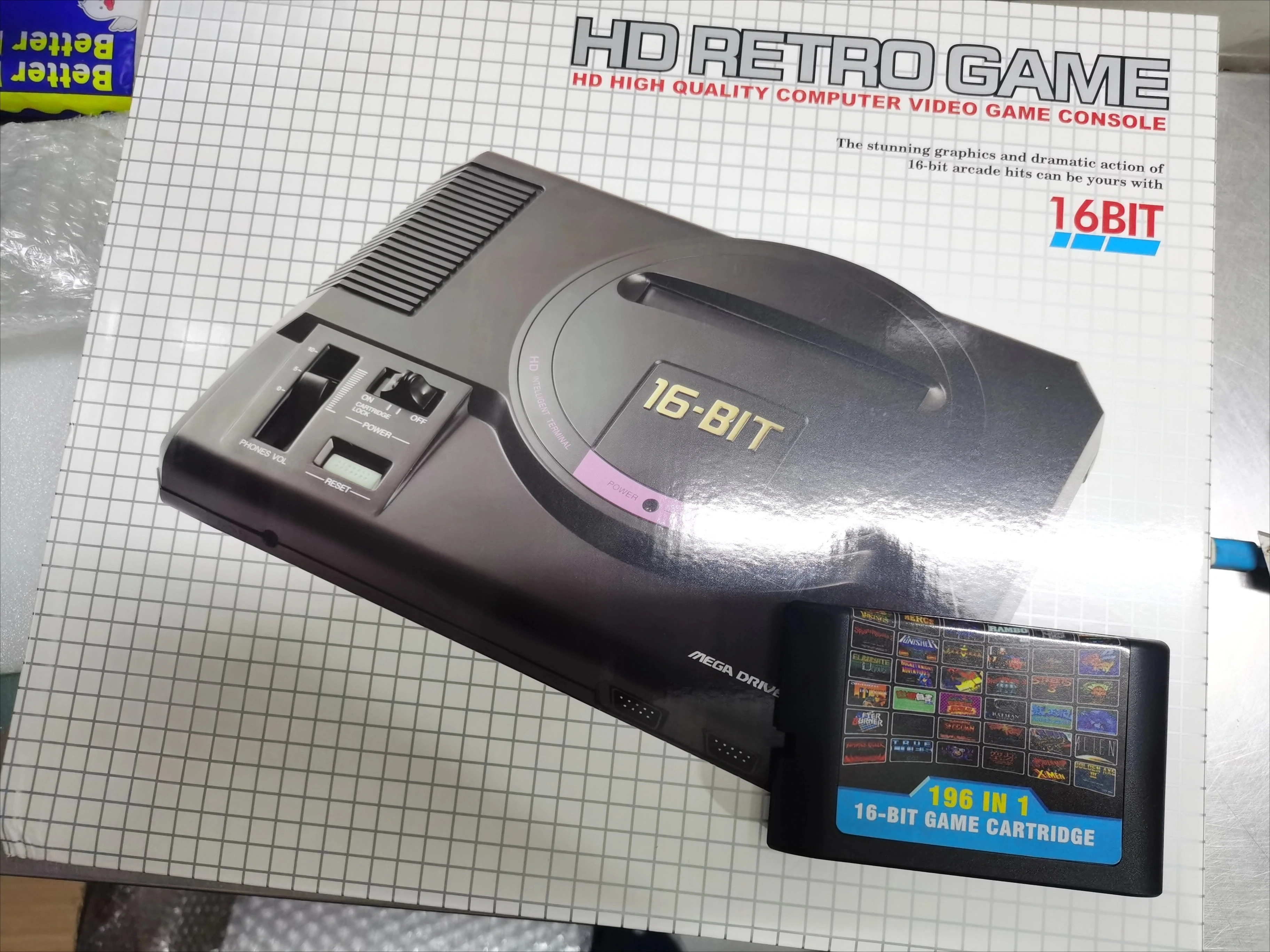 Gift Classic 196 Classic Games Card 16BIT Retro Game Console, HD&RCA, Wireless Controllers, Play Genesis/Mega Drive Game