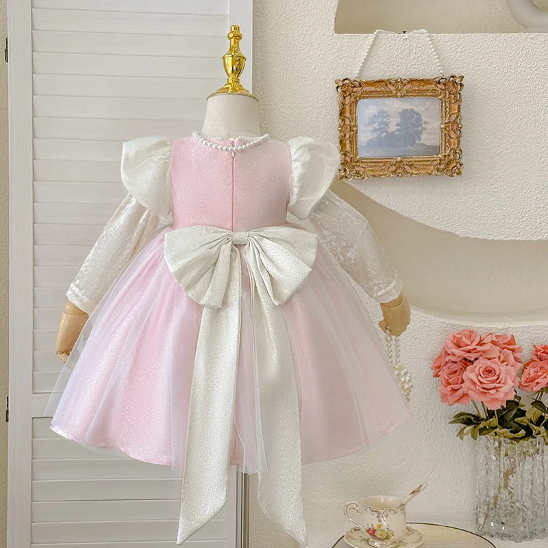 

Girls' Dress2025Autumn New Fairy Tale Princess Couture Dress with Oversized Bow and Heavy Embroidery