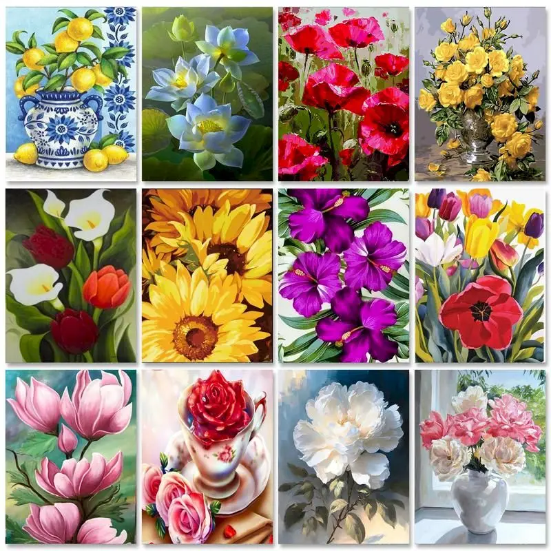 

GATYZTORY Modern Painting By Number Oil Picture On Canvas DIY Kits Acrylic Paint Flower Coloring By Number Home Decor Gift