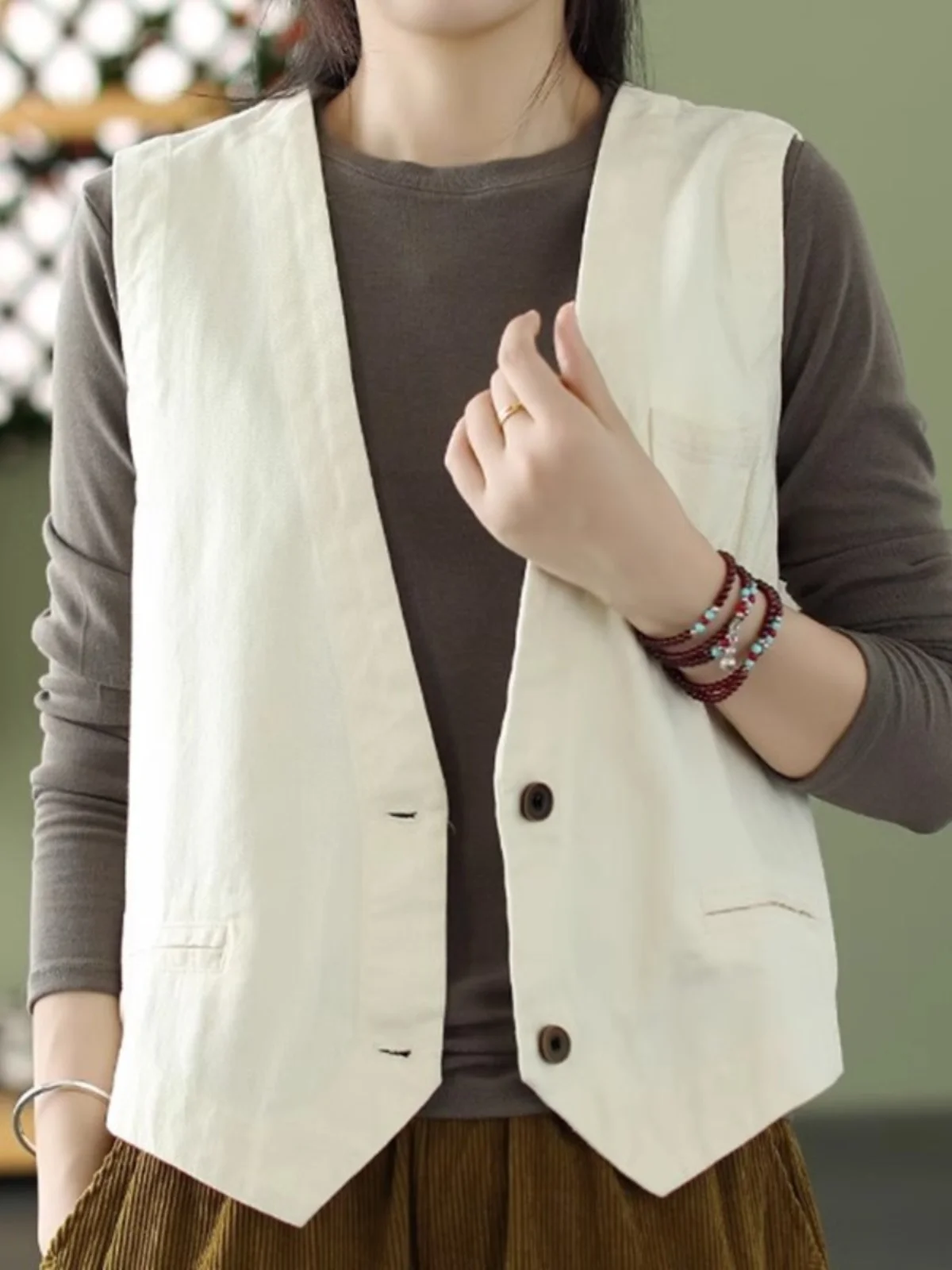 

Retro Suit Vest Top Women's Early Autumn Outerwear Faion Loose Layering Svel oulder Pad Jaet Upper Body