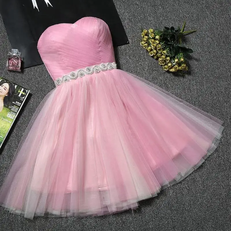 Simple Strapless Quinceanera Dresses For Prom Party Evening Ball Gowns Mini Dress Beading Belt Vestido Multiple Color Available