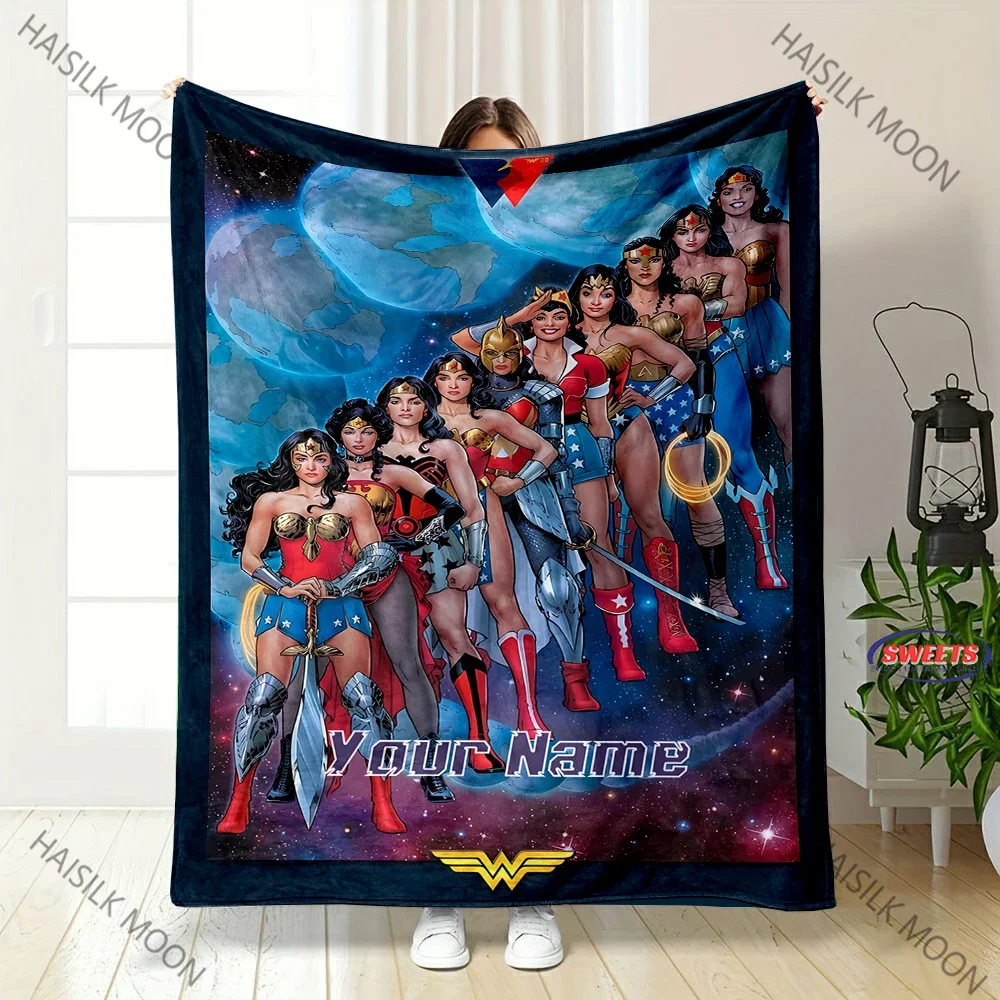 Customized Name Personalized Blanket, Wonder Woman Printed Blanket, Soft and Comfortable, Home Travel Camping Adult Warm Blanket