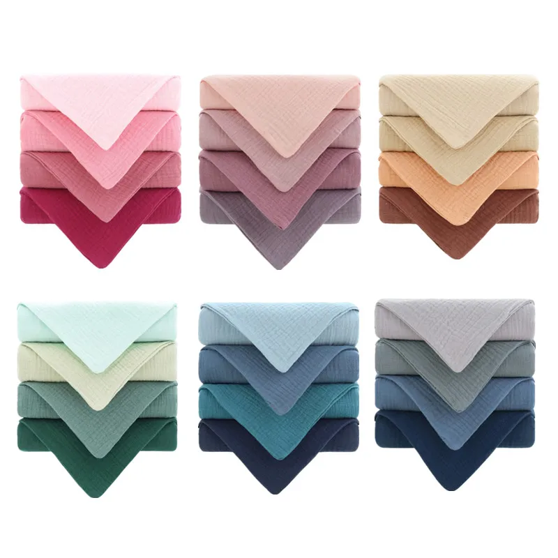 4 PCs Soft Cotton Muslin Baby Square Towels Solid Color Absorbent Quick Dry Children Face Towels Washcloths Newborn Burp Cloths