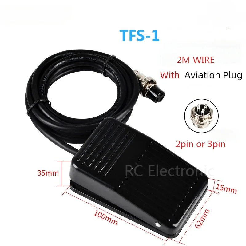 

TFS-1 Foot Pedal Switch TFS-01 Momentary Plastic Anti-skid 10A/250VAC Power Aviation Plug 2Pin 3Pin Black