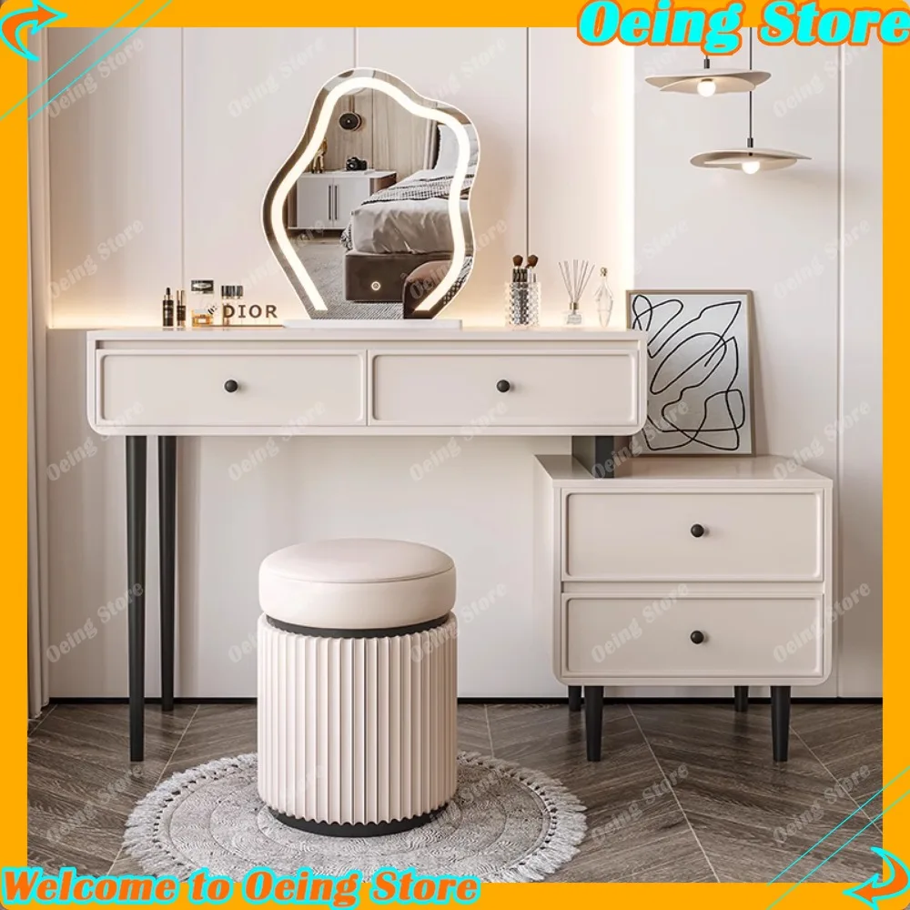 

Stylish Jewelry Organizer Dressing Table Mirror LED Modern White Vanity Dressing Table Storage Luxury Nordic Furniture Home