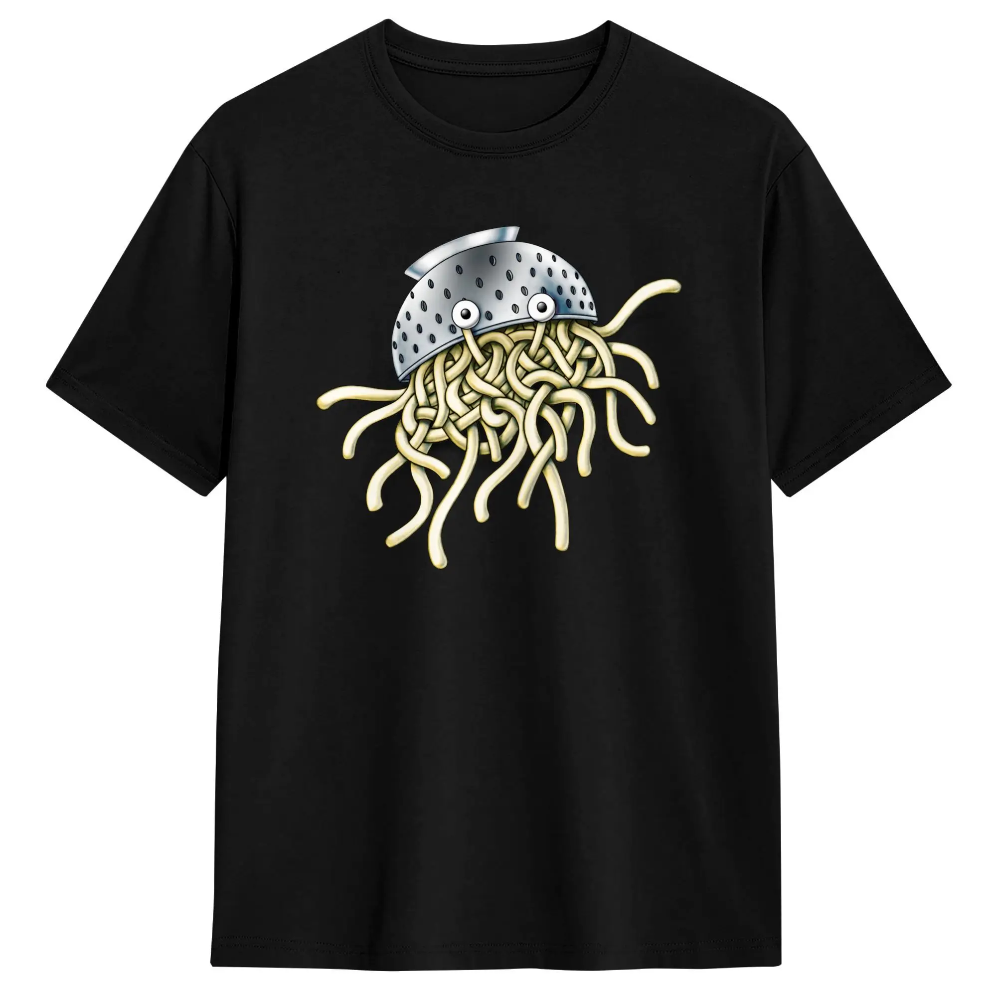 Flying Spaghetti Monsterism Monster with Colander T Shirt Cotton Top Tee Funny Pastafarianism Fsm Religion Church Short Sleeve