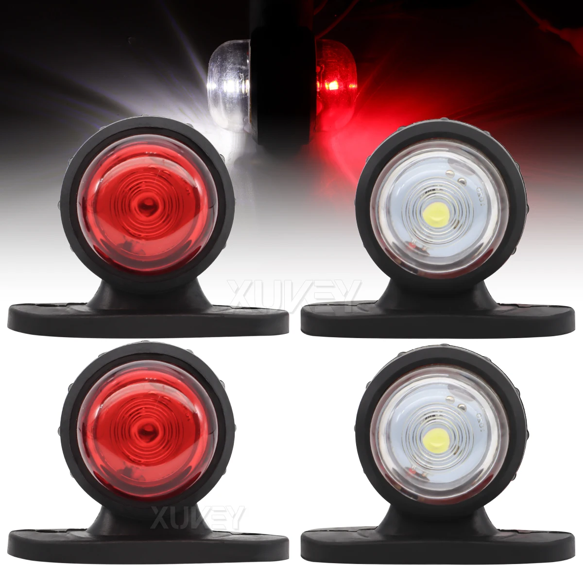 Mini Side Rubber LED Marker Lights Red & White Warning Lights Trailer Truck Lorry Van Transporter 12V 24V Shockproof Waterproof