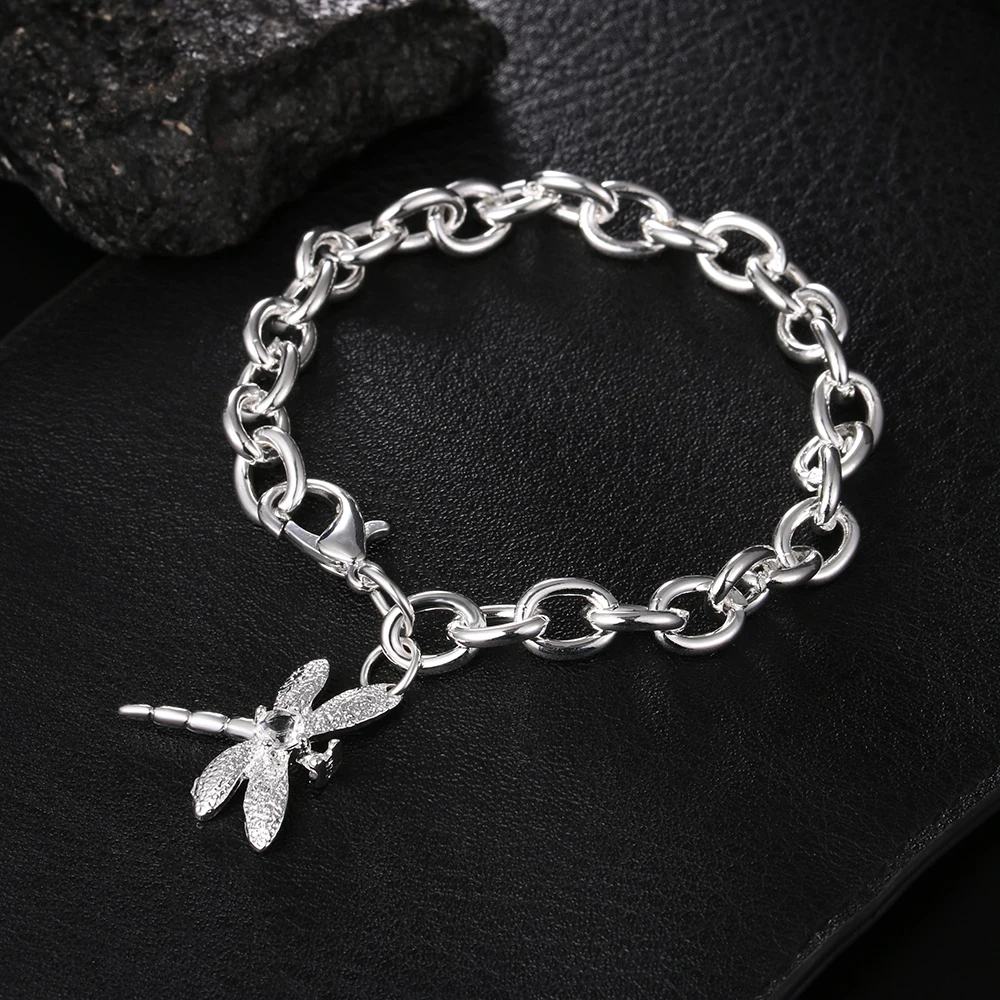 Retro European and American fashion hot selling 925 silver jewelry with zirconium diamond dragonfly shrimp buckle thick bracelet