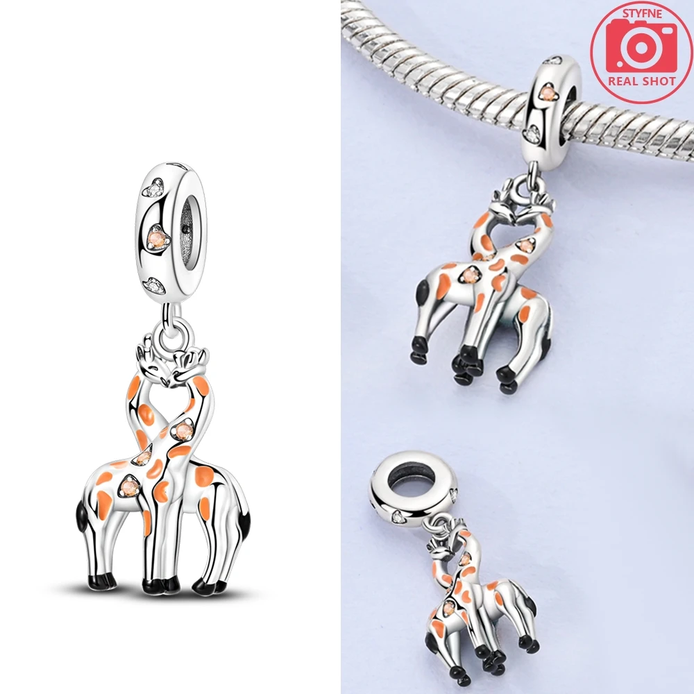 

Orange Couple Giraffe Pendants 925 Sterling Silver Original Beads Fit Original 925 Charms Bracelet Beads Jewelry Gifts for Women