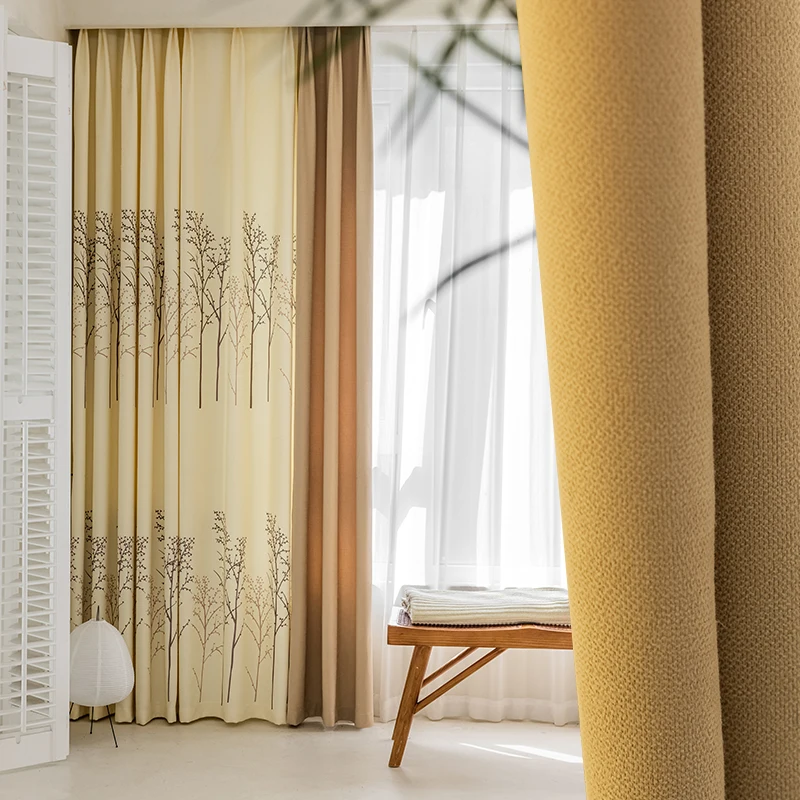 

American Pastoral Style Drapes Home Balcony Bay Window Curtain Simple Living Room Drape Bedroom Sunscreen Soundproof Curtains