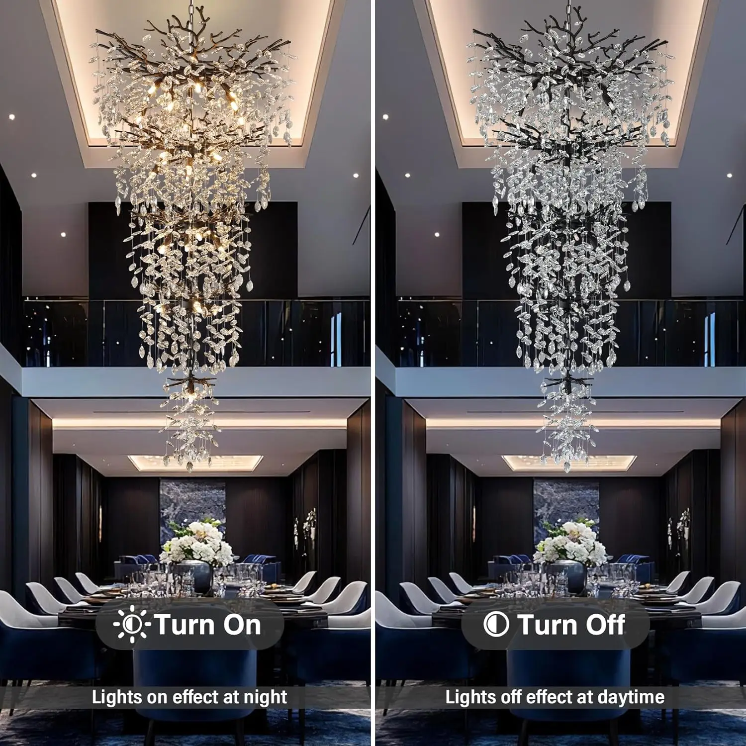 

Loft Crystal Hanging Chandelier For High Ceiling Large K9 Crystal Chandeliers Black For Staircase Foyer Tree Branch Chandelier