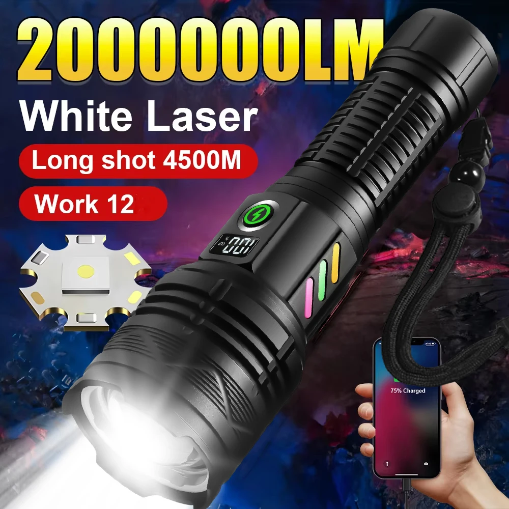 الفتيل الليزر الأبيض أقوى طويلة المدى مصباح ليد جيب عالية الطاقة التكتيكية USB الشعلة القابلة لإعادة الشحن ضوء قوي فانوس اليد #1