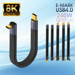 Elbow USB 4.0 Gen3 40Gbps FPC Cable PD 240W 5A Fast Charging Type C to Type-C Cable Thunderbolt 4 8K@60Hz Cable USB C Data Cabel