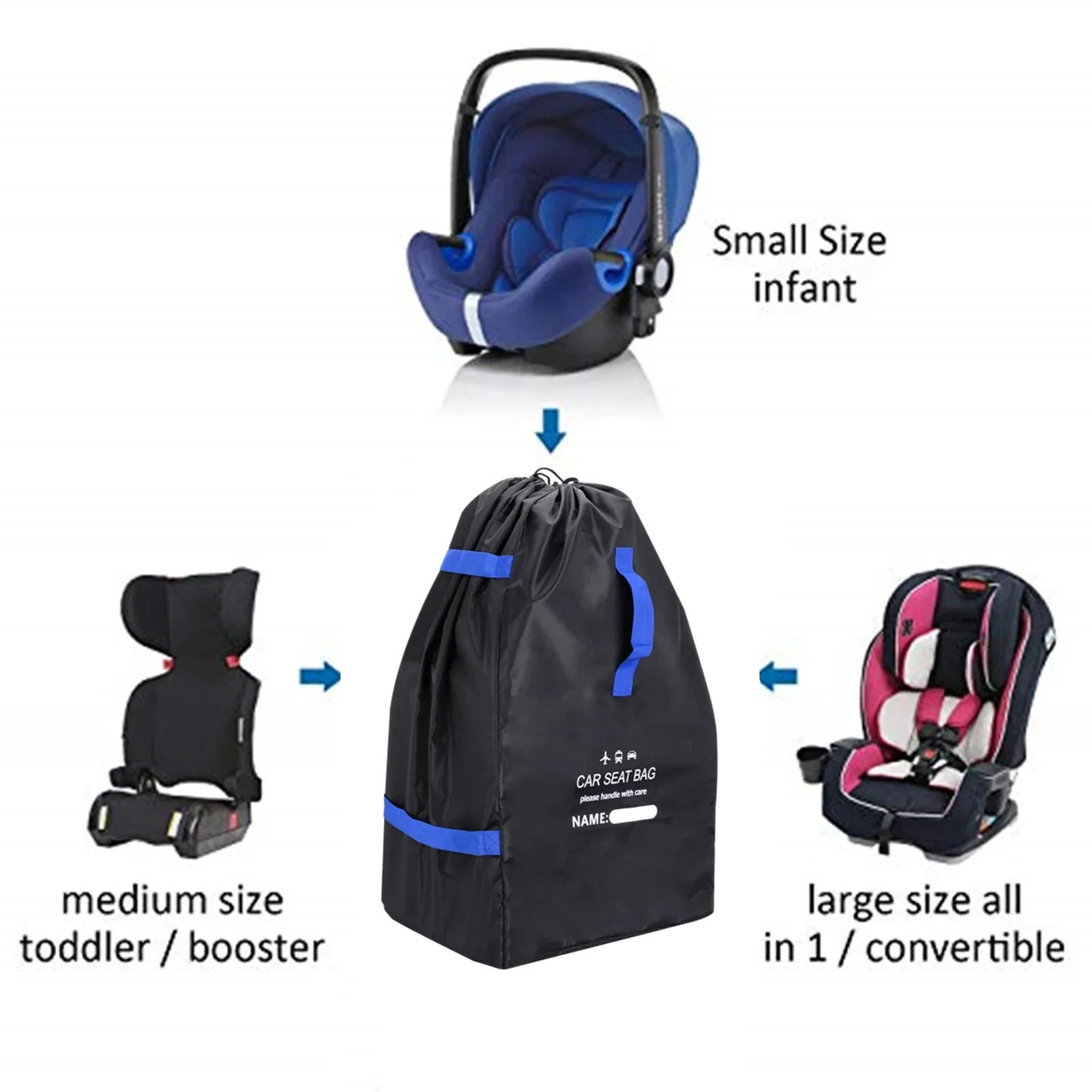Saco de assento de carro mochila universal infantil saco de armazenamento de assento de carro para portão de avião verificar grande durável saco de viagem do assento de carro com alças