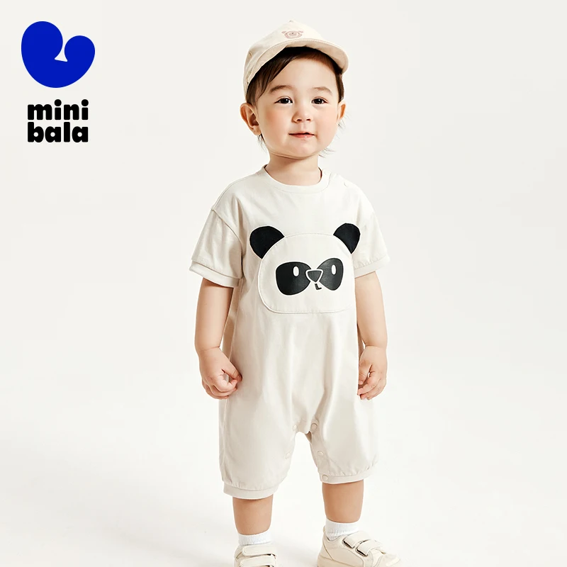 Mini Bala Infant Outfit 2024 Summer New Style Boys and Girls Pure Cotton Cute Panda Baby Onesie Baby Clothes