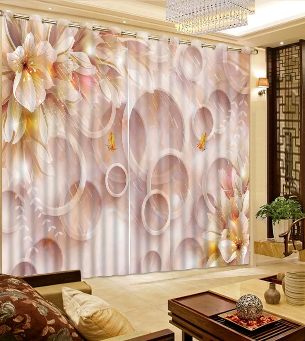 3D Curtains Printed Custom Curtains Fantasy Flowers Butterflies Circle Home Decor Decoration Curtain Living Room