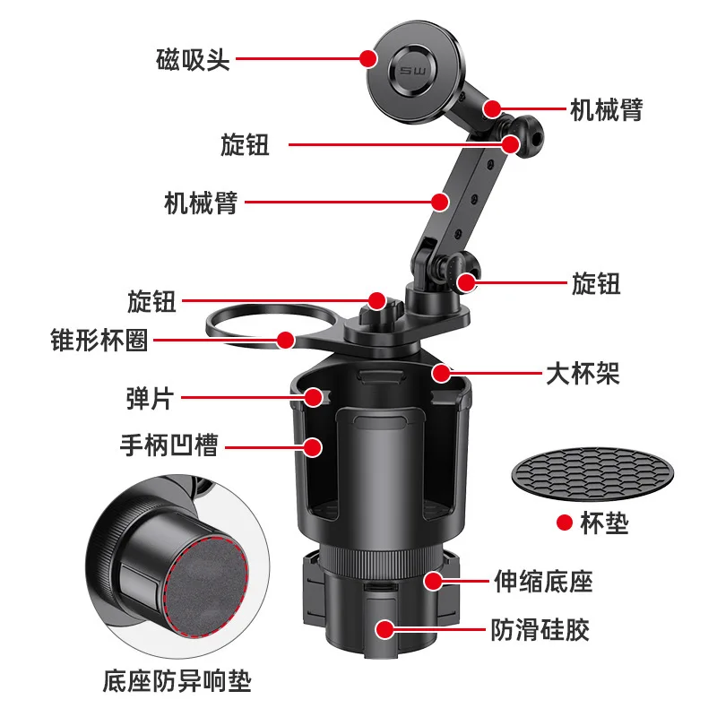 Car Accessories, 2-in-1 Multifunctional Car Cup Holder with Adjustable Phone Navigation Mount