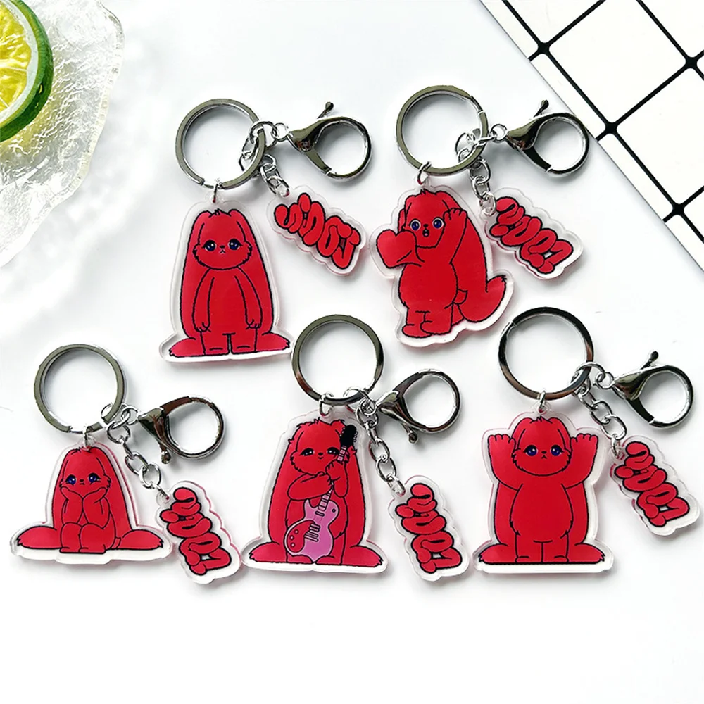 KPOP (G)I-DLE Keyring YUQI Solo Album YUQ1 Acrylic Two-Sided Keychain Pendant Cute Red Rabbit Bag Accessories Fans Collect Gift