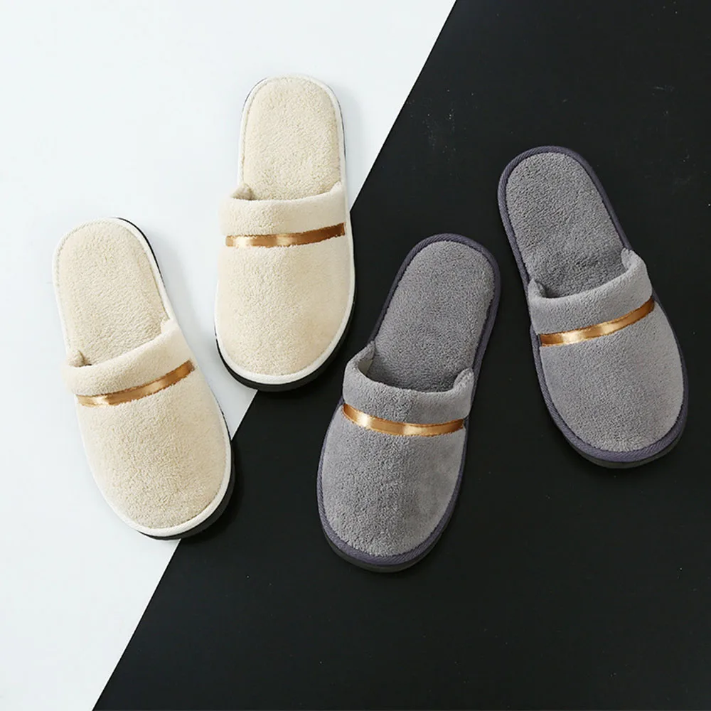 Solid Color Slippers All-inclusive Slides Hotel Slippers Coral Fleece Slippers Indoor Bathroom Anti Slip Shoes Couple Slippers