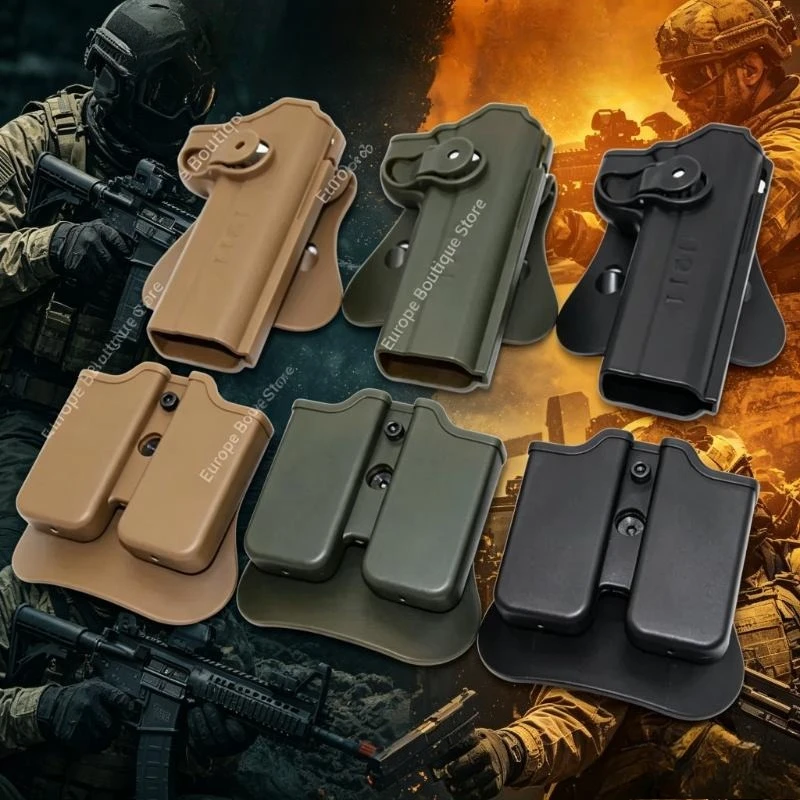 

1911 Style Waist Holster with Magazine Pouch Portable Carry Bag Outdoor Hobby Accessories for Collection Cosplay Props