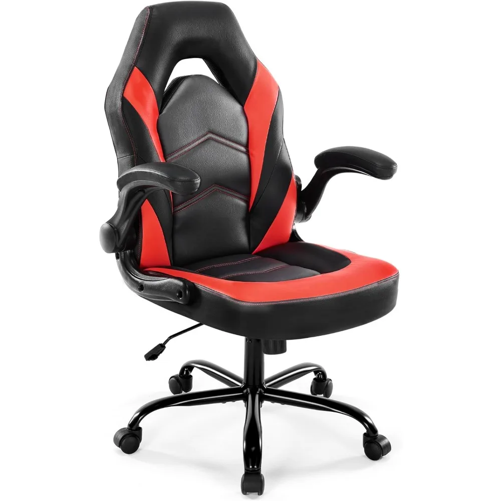 

Ergonomic Computer Gaming Chair - Home Office Desk with PU Leather Lumbar Support, Height Adjustable Big and Tall Video Game wi