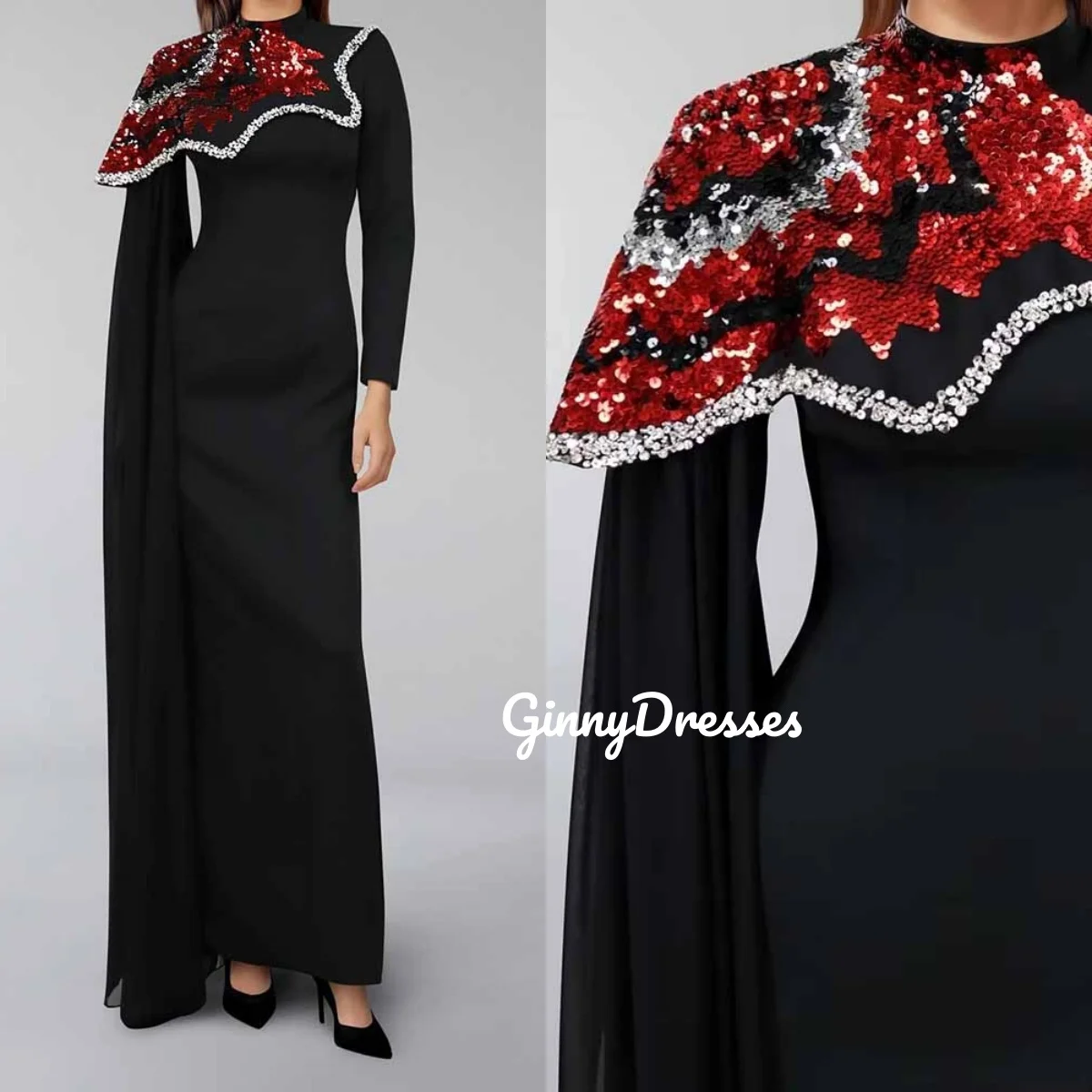 

Evening Dresses Luxury Customize Scoop Neckline Beadings A-Line Floor-Length Zipper Up Formal Occasion Dresses Long Sleeves Vest