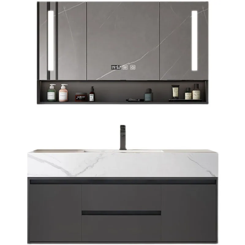 

Cream wind rock slab seamless integrated smart mirror cabinet bathroom cabinet combination face wash hand double