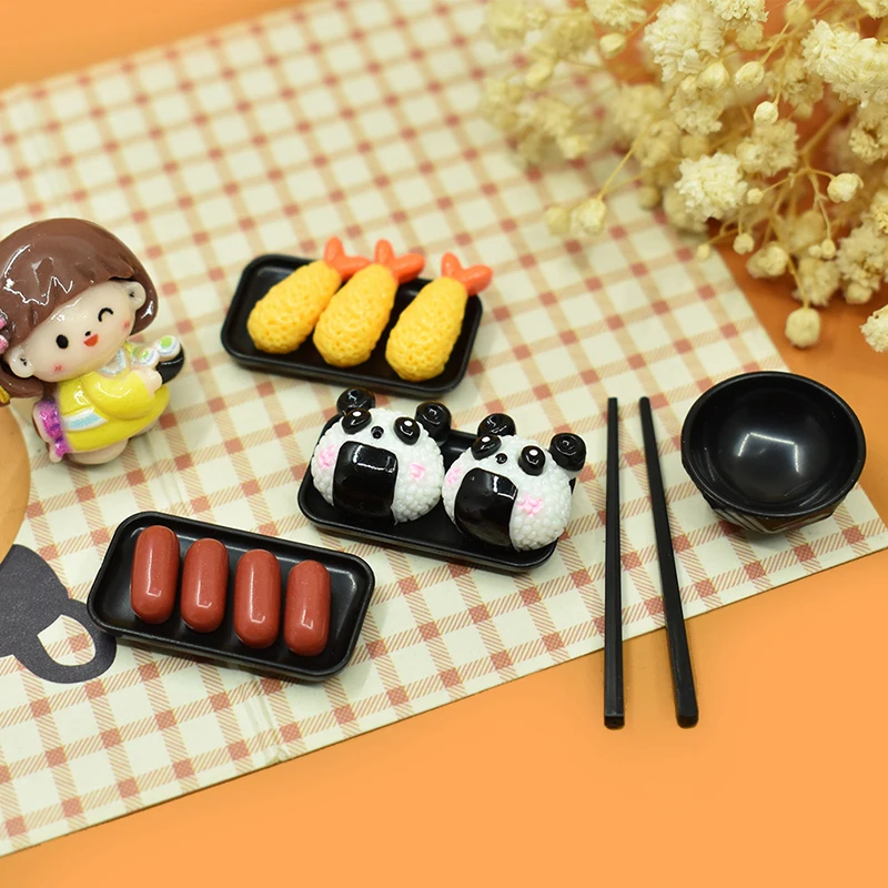 

Doll House Accessories 1:6 Dollhouse Miniature Dinner Plate Bowl Chopsticks Tray Tableware Kitchen Model Decor Toy 1Set