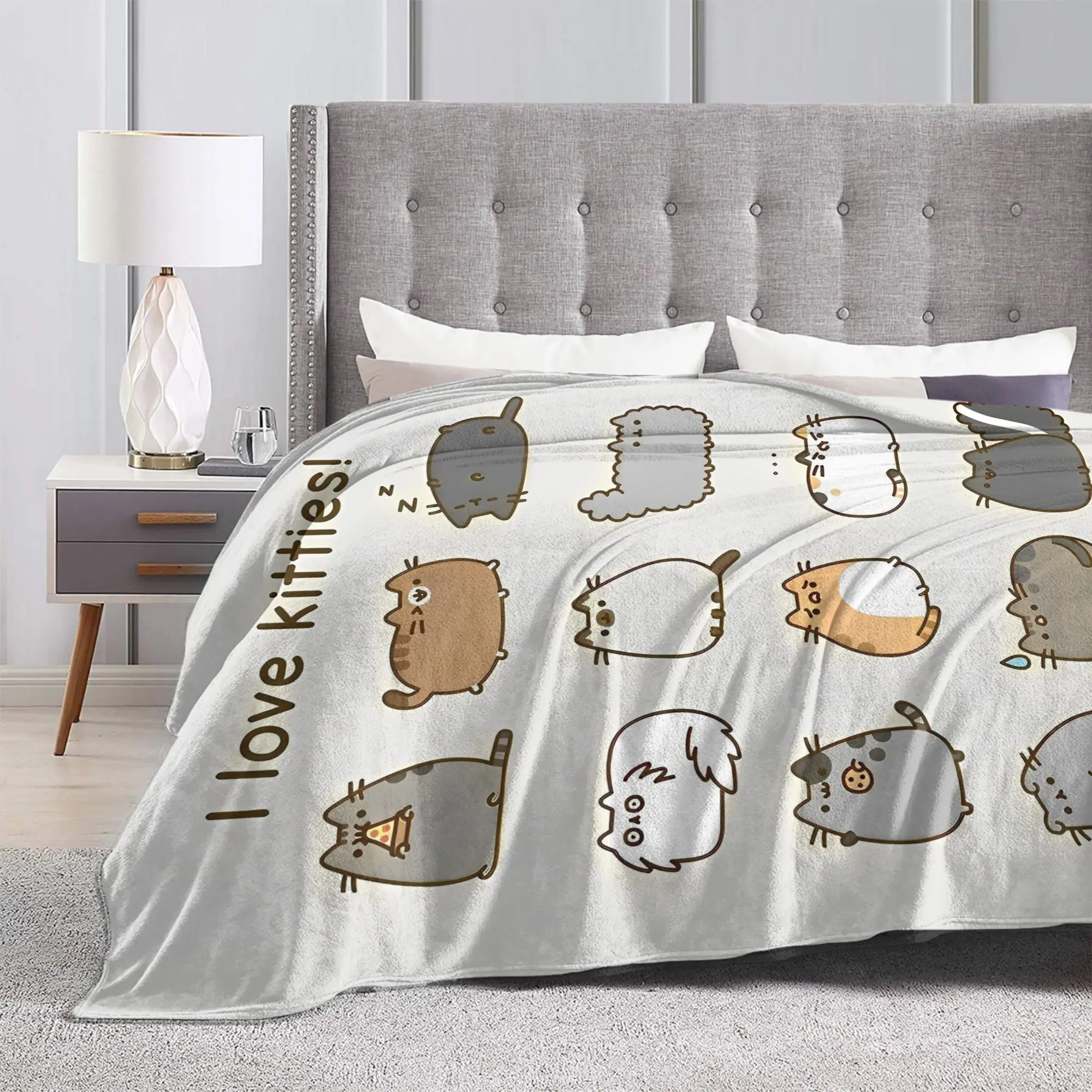 Cartoon Funny Cute Flannel Blanket P-Pusheencats Customized Throw Blanket for Home 125*100cm Rug Piece, view 3