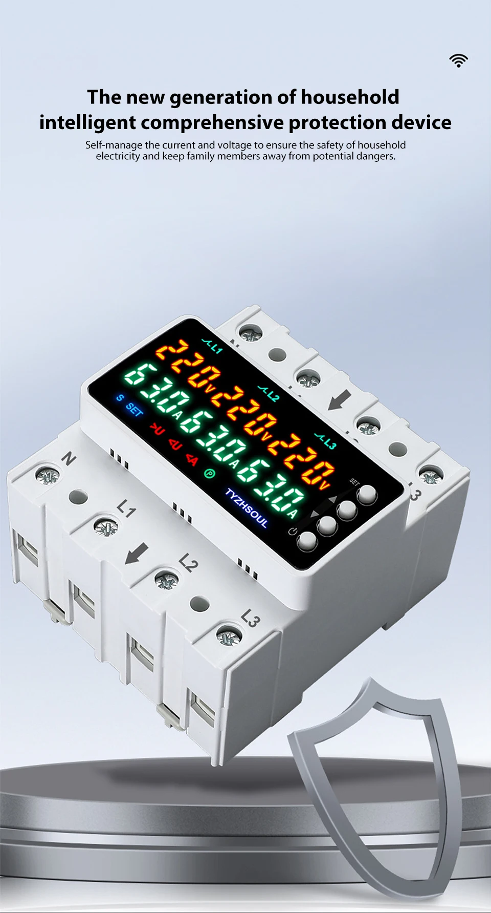 3 Phasen 63 A/100 A DIN-Schiene Voltmeter Amperemeter Einstellbare Über- und Unterspannung Strombegrenzung Schutz Monitor Relais Schutz – Detail 2