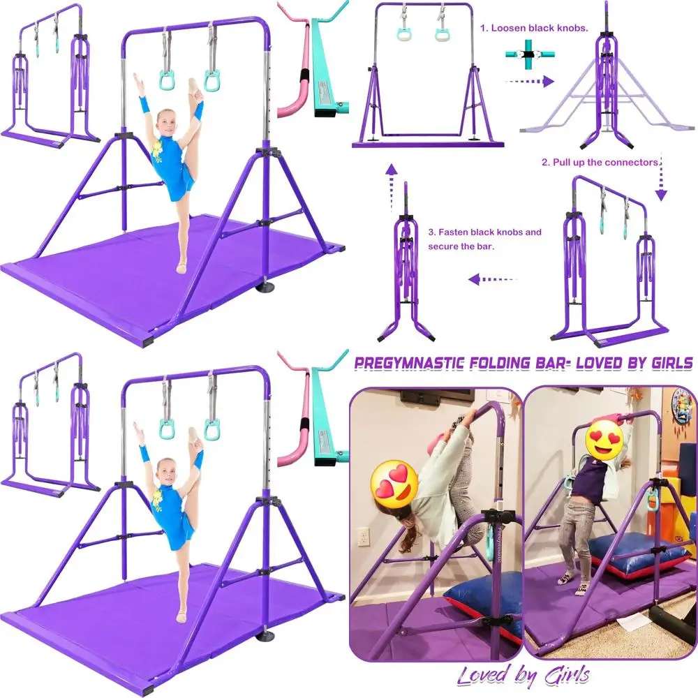 

Складной гимнастический турник PreGymnastic с кольцами, складной турник для отжиманий с устойчивым основанием, тренировочный турник для детей 3-10 лет, горизонтальный.