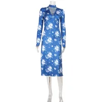 Printes Dresses For Women Fashion Sexy Streetwear Regular V-Neck Full Sleeves Bodycone Mid Vestidos Robes Female Casual Slim Fit - Image 4