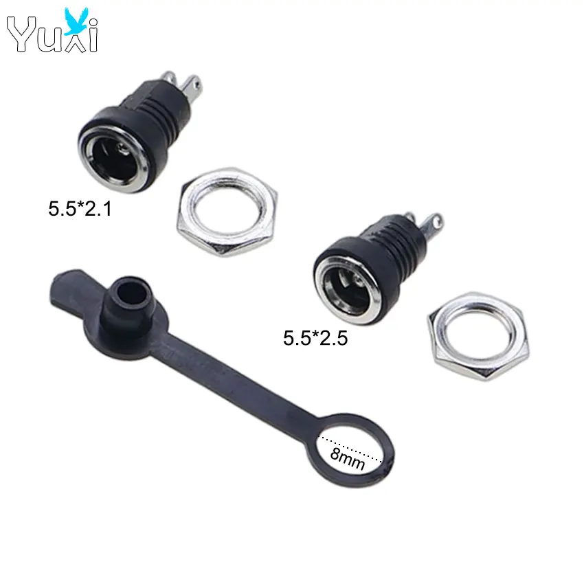 YuXi 10 Stück 5,5 x 2,1 mm 5,5 x 2,5 mm DC-Strombuchse, 2-poliger weiblicher Panel-Mount-Stecker mit 8 mm wasserdichten Kappen