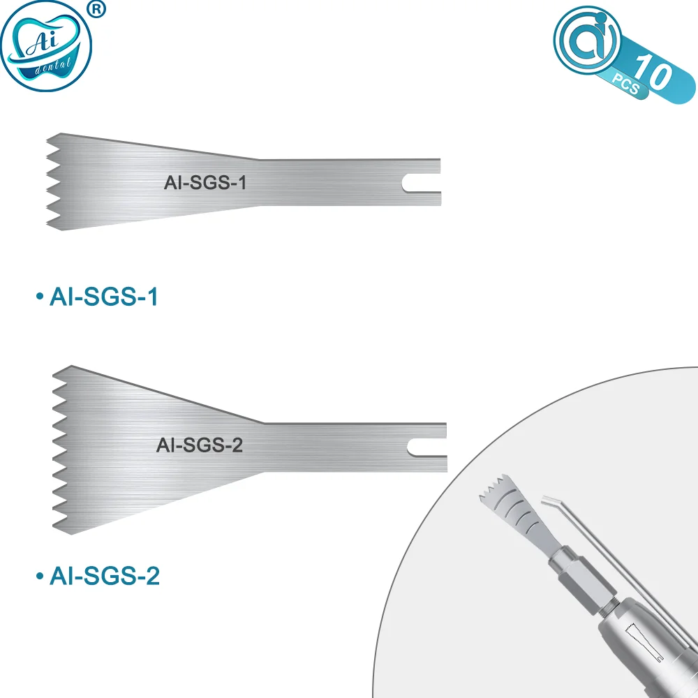 10 SET AI-SGS-1-2 Dental 3 degree Sagittal Micro Saw Blades 6mm/10mm Y-Type Only for Bone Cutting Implant Handpiece 2 pcs/set