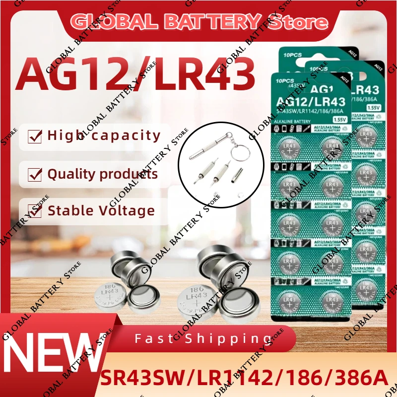 

AG12 LR43 Button Battery For Watch Calculator SR1143 386A 183 301 LR1142 Universal Alkaline Battery
