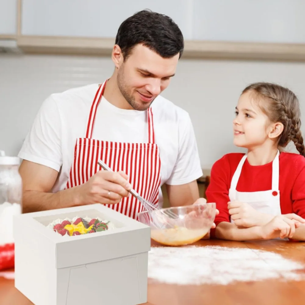 

10pcs Kitchen Accessory Square Disposable Cake Packaging Box with Window DIY Pastry Box White Cake Container Party