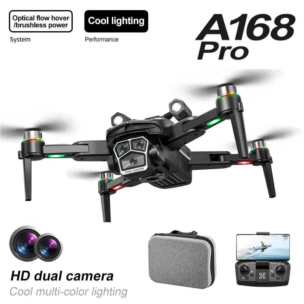 

New A168 Brushless Drone Optical Flow 6k/8k Hd Professional Aerial Photography 3 Cameras Quadcopter Remote-Controlled Aircraft