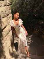 Women Floral Print Flutter Sleeve Pleated Dress Lady Sexy Fashion V-neck Waist Cinched Vestidos 2026 Summer Evening Sundress - Image 3
