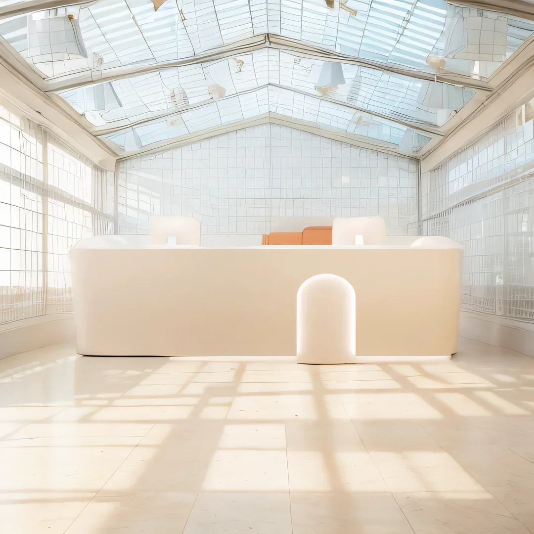 

Luxury Receiption Desk Column Furniture Office Companies Restaurant Reception Curved Mirror Center Table Escritorio Glass