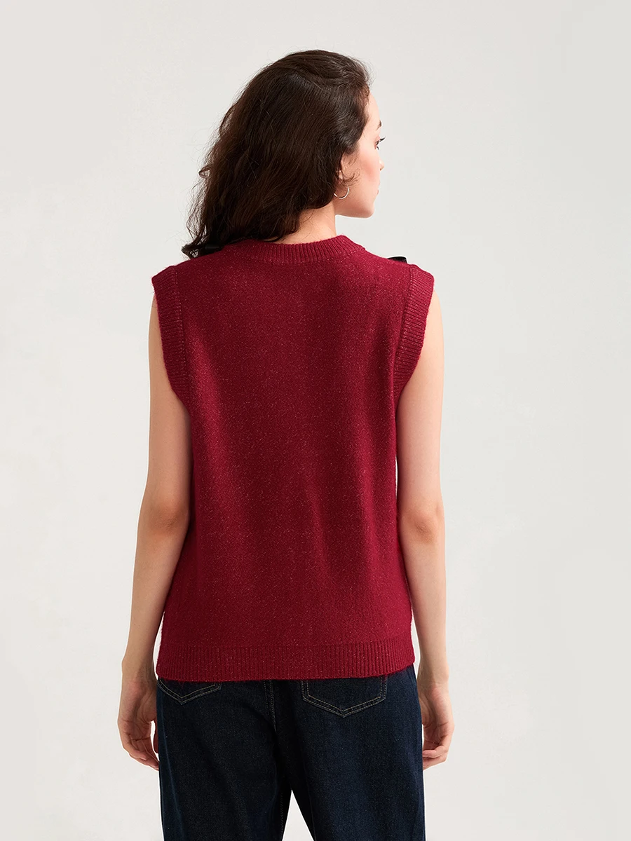 Women s Elegant Cable Knit Sleeveless Vest with Chic Bow Detail and Button Down Closure - Cozy Crew Neck Sweater for Fall