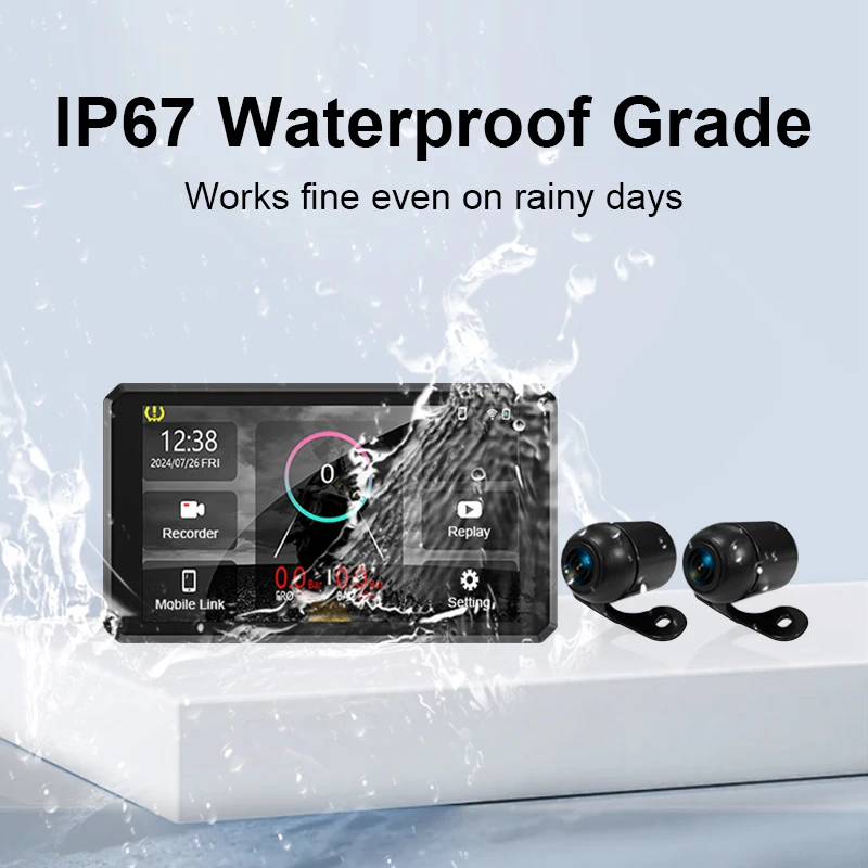 Motorcycle Carplay-5.5 Inch GPS Navigation Display Touch Screen Waterproof GPS Dual Cameras TPMS Support Carply & Android Auto