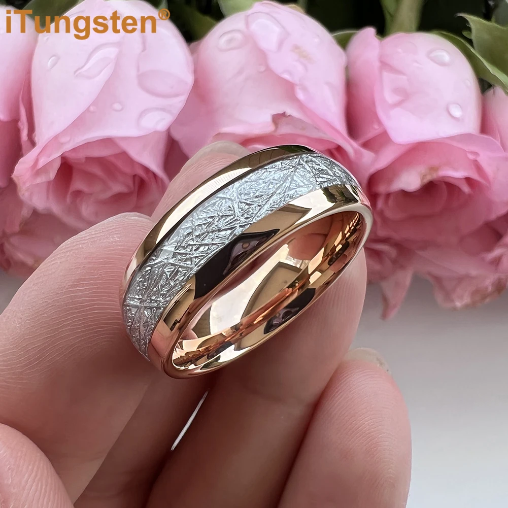 iTungsten 6mm 8mm Tungsten Carbide Finger Ring for Men Women Engagement Wedding Band Meteorite Inlay Fashion Jewelry