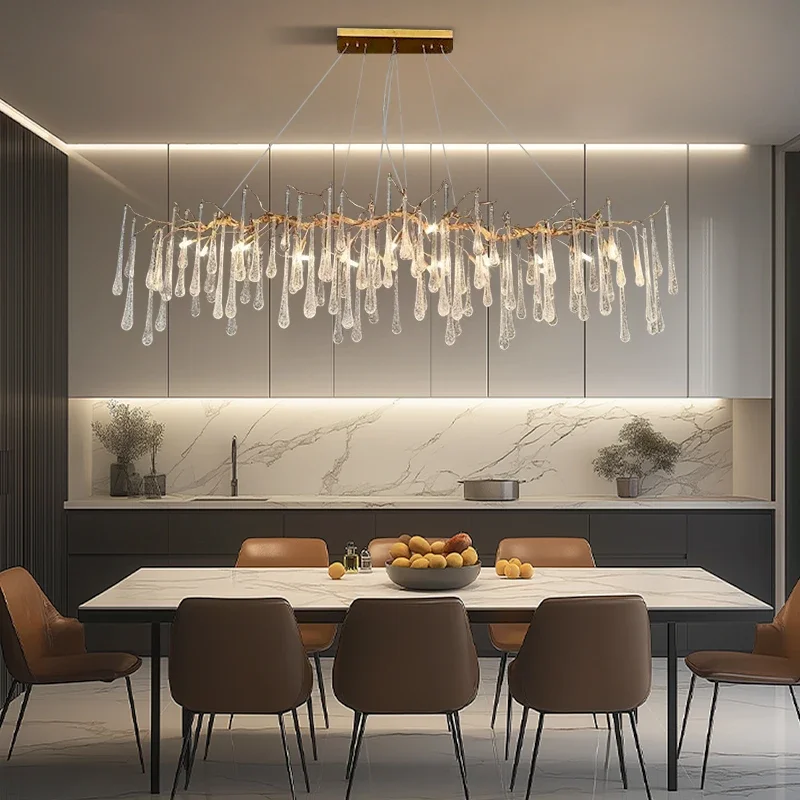 Modern  Crystal Tree Branch Chandelier For Living Room Dining Room Luxury Round Hanging Waterfall Crystal Pendant Vila