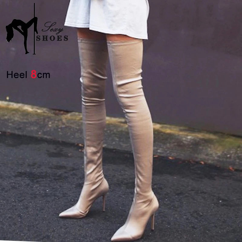 2023 Autumn New Stretch Sock Boots Pointed Toe High Heels Women Winter Warm Over The Knee Boots Party Dance Club Nightclub Shoes