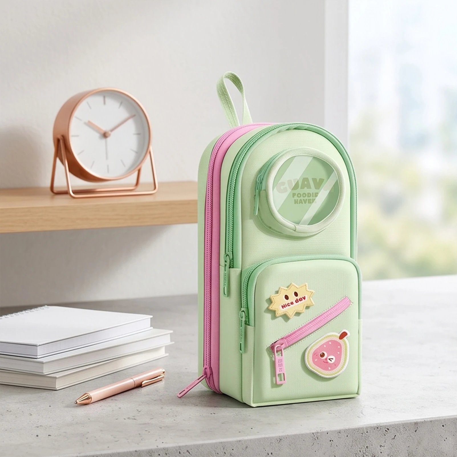 Mini Backpack Pencil Case Large Capacity Art Marker Storage Canvas with Zippers Makeup Pocket for Student Teen Adults