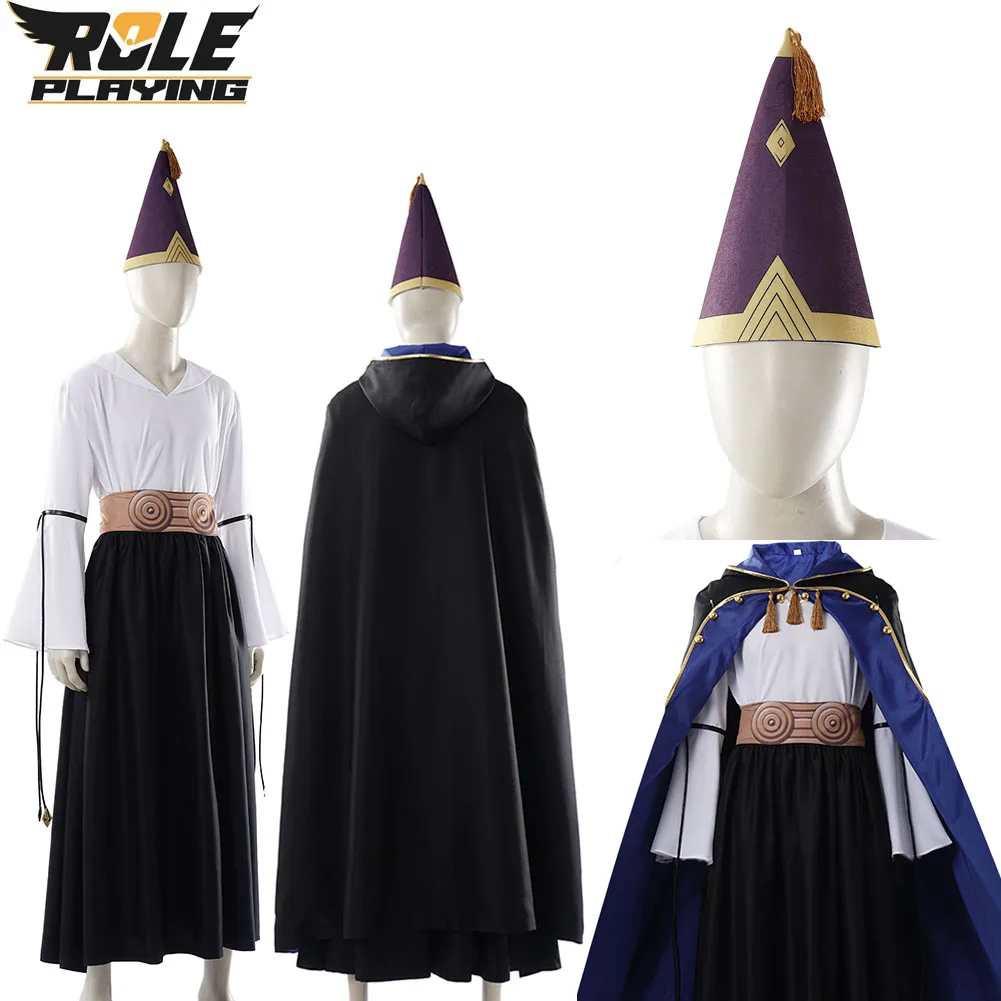 

Olruggio Cosplay Costume Men Hat Cloak Dress Anime Tongari Cos Boushi no Atelier Roleplay Witch Hat Disguise Atelier Halloween