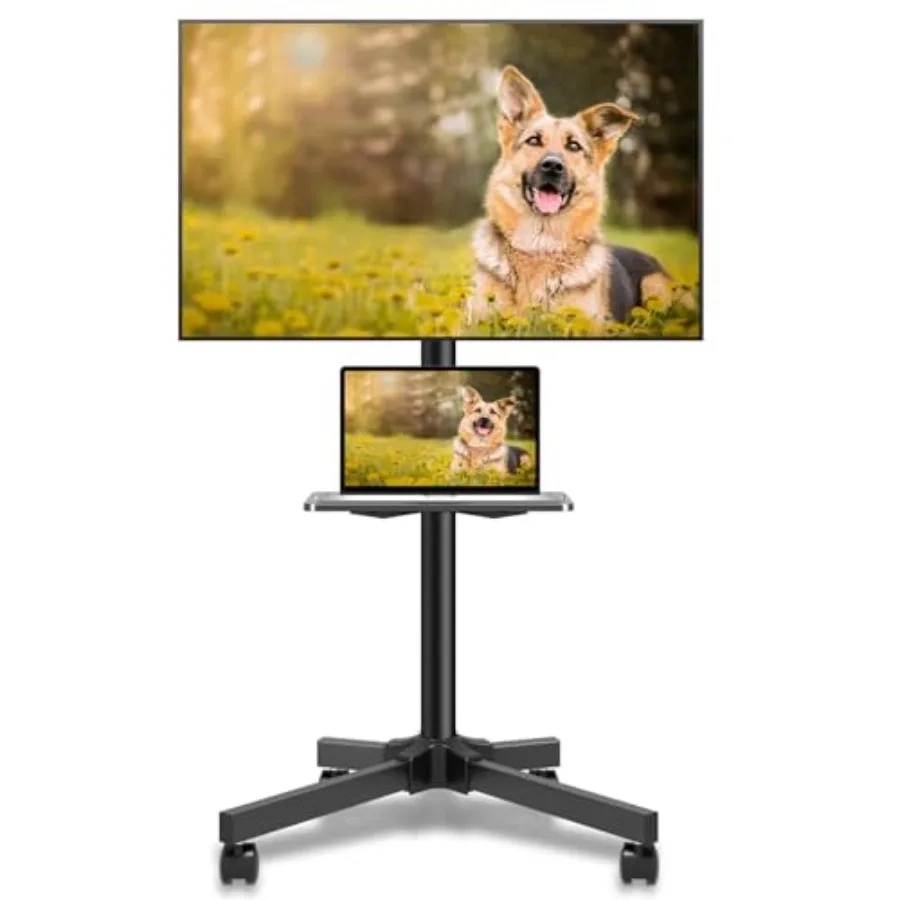 

Mobile TV Carts on Wheels for 21-60 Inch Flat/Curved Panel Screens TVs - Height Adjustable Floor Trolley Stand with Shelf Holds