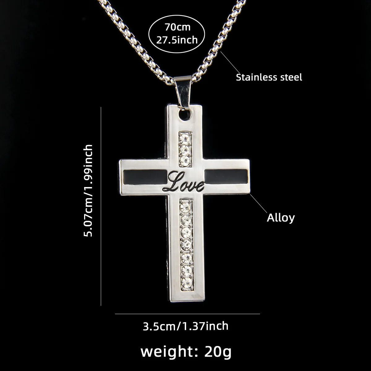 Vintage Baroque Christian Cross Necklace For Women Man Silver Color With Crystals Gothic Crucifix Symbol Easter Unisex Jewelry