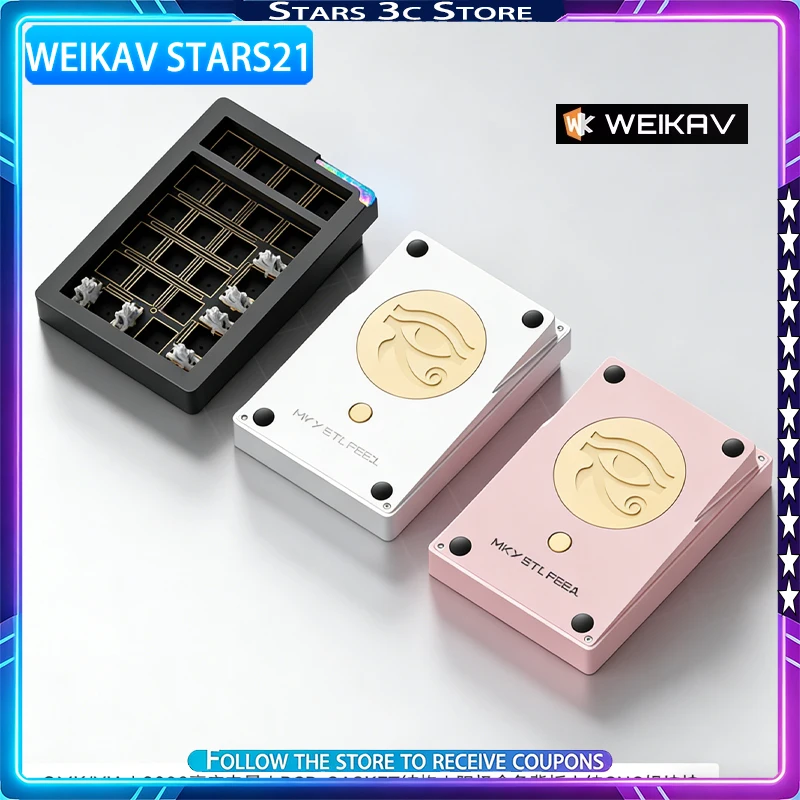 WEIKAV Stars21pad Mini Mechanical Keyboard Aluminum Alloy Kit Wireless Tri Mode QMK/VIA Custom Keyboard Office Accessories